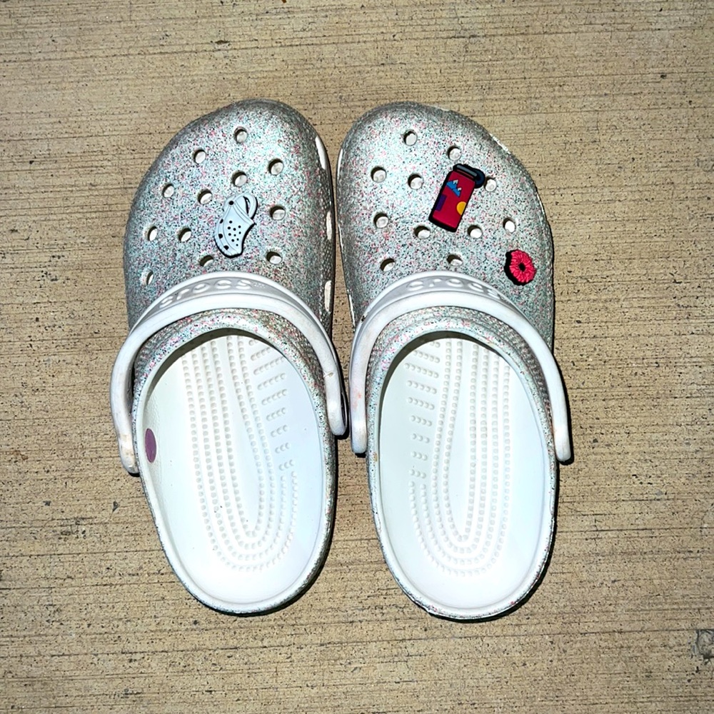 glittery crocs, comes with charms, worn twice